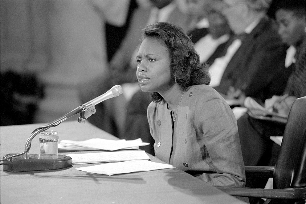 Hill testifying in front of the Senate Judiciary Committee