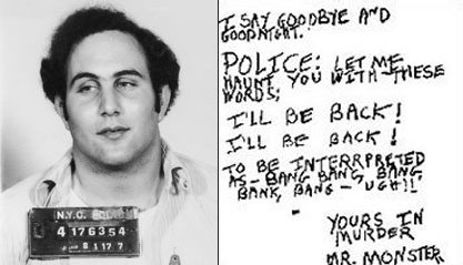 Berkowitz and part of letter he left near victims