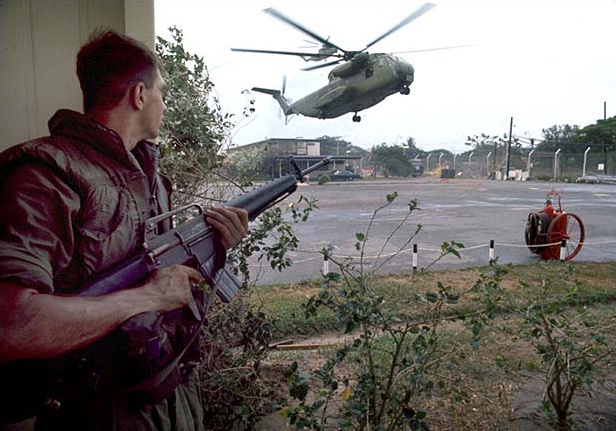 U.S. marines provide security during the evacuation of Saigon