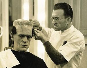 Jack Pierce working on Boris Karloff