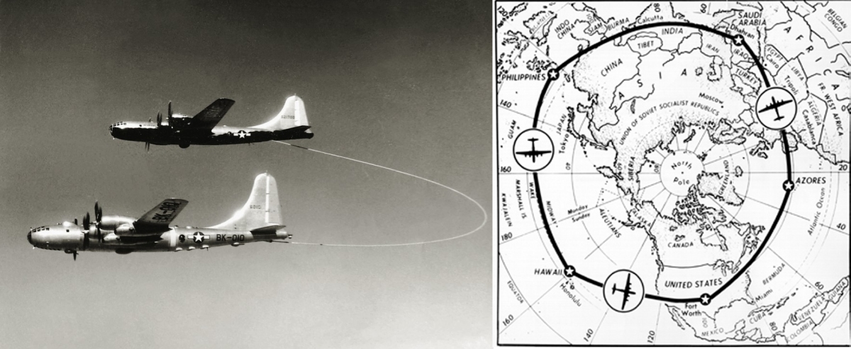 Lucky Lady II (bottom) being refueled and its flight map