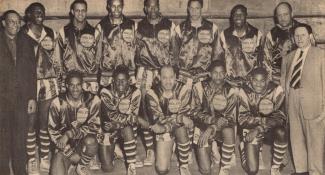 1950 Harlem Globetrotters World Series Team - Owner-Coach Abe Saperstein (right)