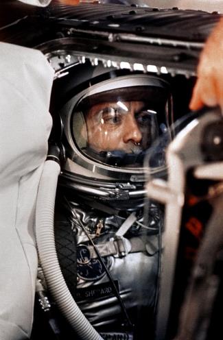 Alan Shepard in capsule aboard Freedom 7 before launch