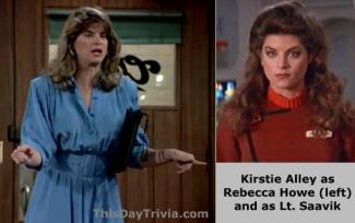 Kirstie Alley as Rebecca Howe (left) and as Lt. Saavik