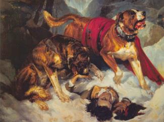 Alpine Mastiffs Reanimating a Distressed Traveler (1820)