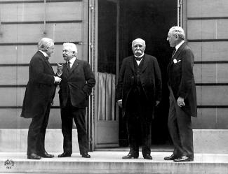 Council of Four at the WWI Paris peace conference (L-R) Prime Minister David Lloyd George (Great Britain), Premier Vittorio Orlando (Italy), Premier Georges Clemenceau (France), President Woodrow Wilson (U.S.)