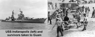 USS Indianapolis (left) and survivors taken to Guam